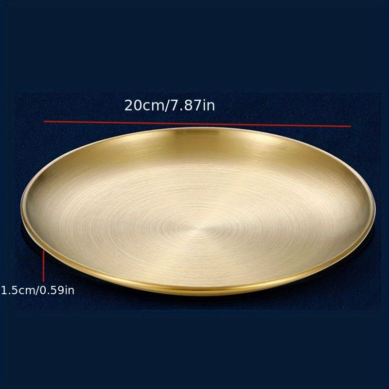 Stainless Steel Dessert Snack Plate Kitchen Dinner Plate Retro Fruit Plate