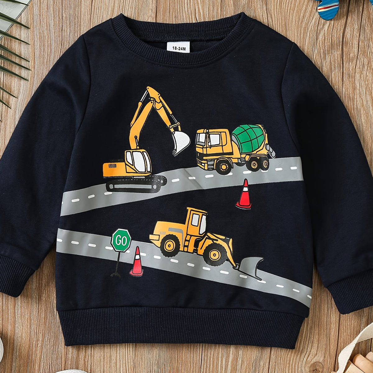 Construction Vehicle Boys Pullover Sweatshirt Long Sleeve Crew Neck