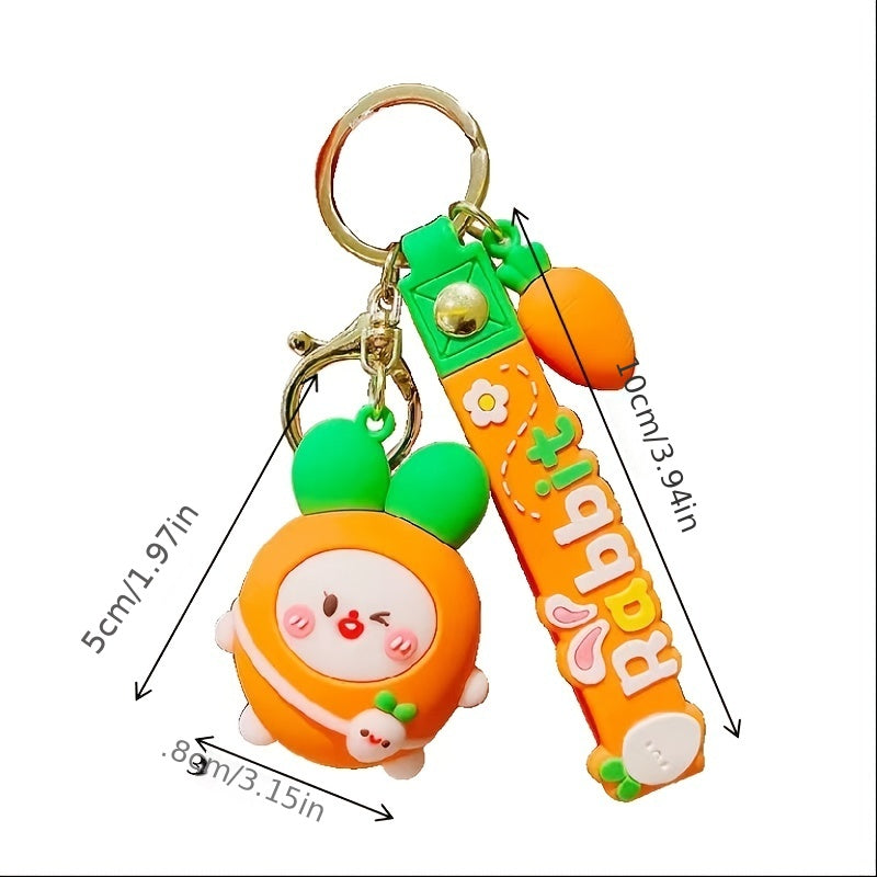 2pcs Orange Carrot Rabbit Doll Key Chain Car Backpack Bag Pendant Holiday Gift
