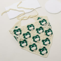 Frog Pattern Hollow Crochet Triangle Scarf Headband Hair Accessories