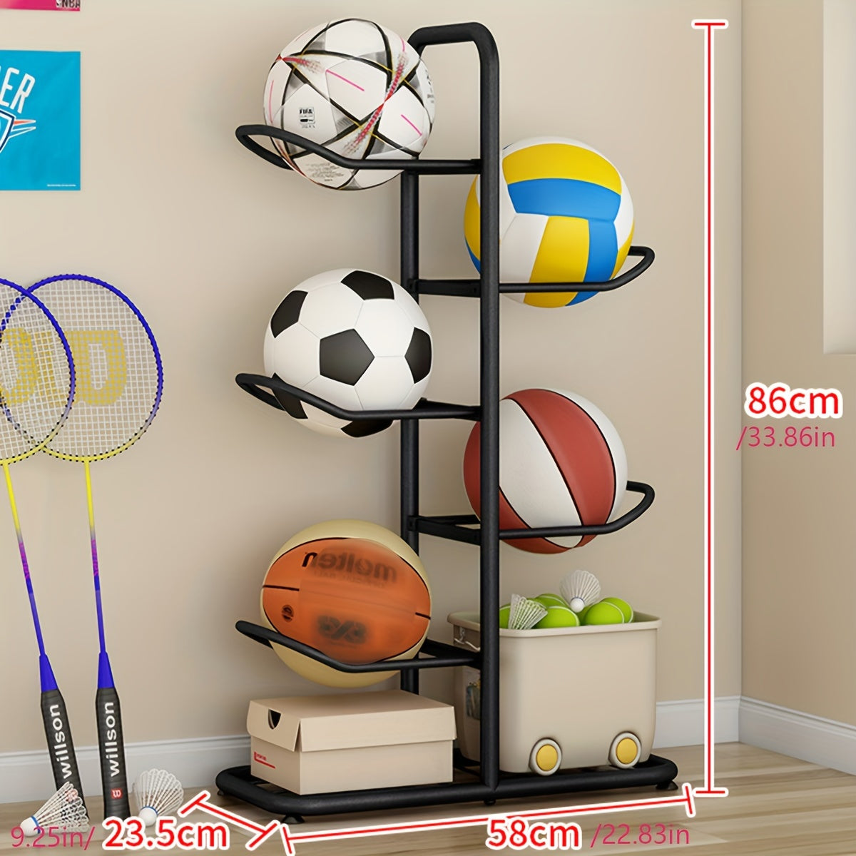 Iron Frame Sports Ball Storage Rack Volleyball Storage Shelves