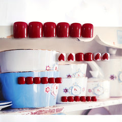 24pcs Glossy Red Square Press On Toe Nails with Glue Stick and Nail File