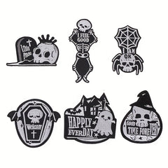 6pcs Halloween Punk Style Skull Cloth Stickers Embroidered Cloth Stickers