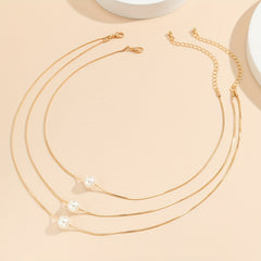 Faux Pearl Multilayer Necklace Chain Pendant Delicate Party Women Girls Gift