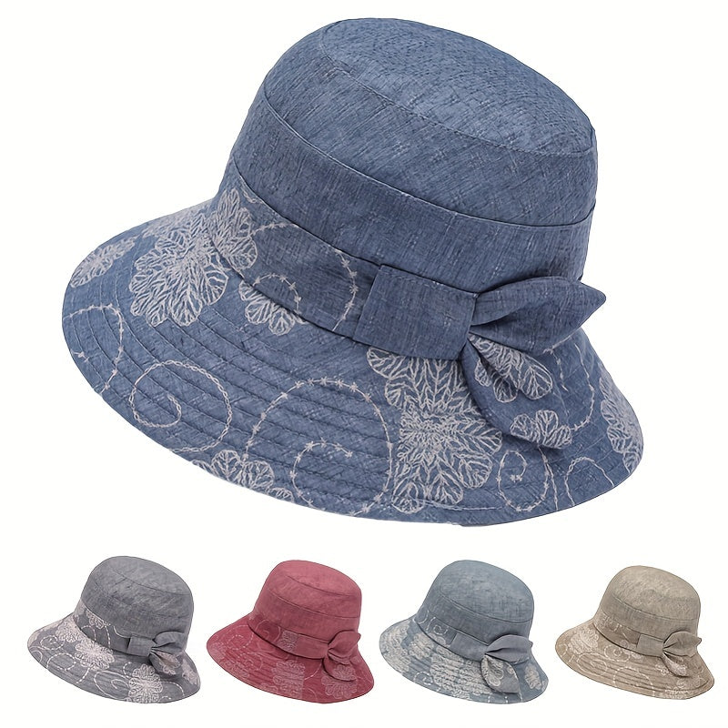 Vintage Flower Embroidery Bucket Hat Plain Casual Lightweight Sun Hat
