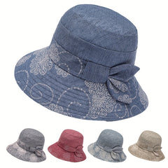 Vintage Flower Embroidery Bucket Hat Plain Casual Lightweight Sun Hat