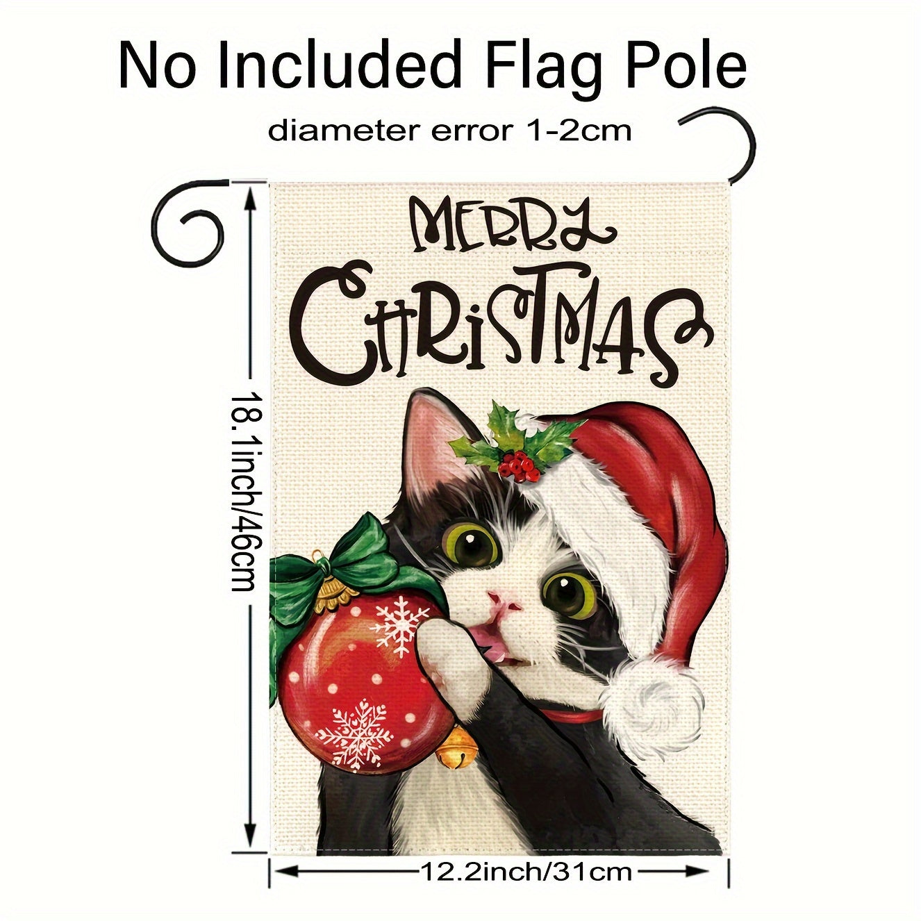 Tuxedo Cat Merry Christmas Garden Flag Double Sided Festive Holiday Yard Decor