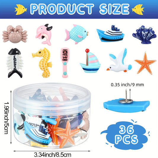 36pcs Creative Decorative Push Pins for Corkboard Photo Wall Map Bulletin
