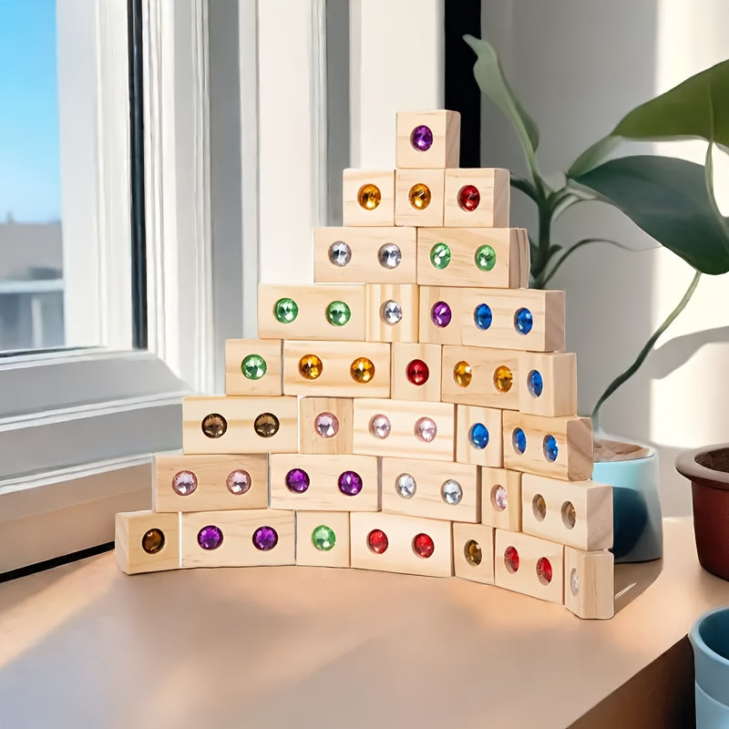 Wooden Gemstone Building Blocks Educational Puzzle Toys