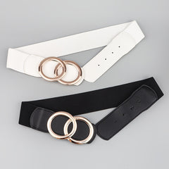 Women's Elastic Pu Leather Waist Belt Double Circle Letter Waist Cover