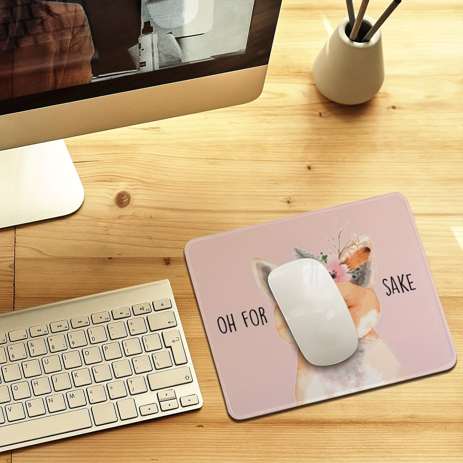 Pink Fox Mouse Pad Non Slip Rubber Base