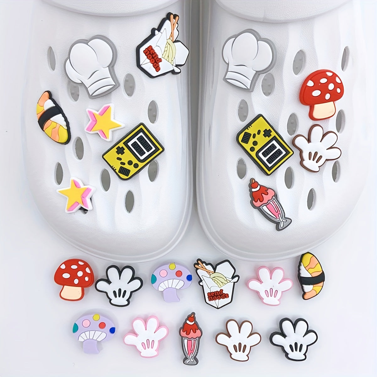 22pcs Cartoon Shoe Charm PVC Soft Rubber DIY Clogs Accessories Buckle Set
