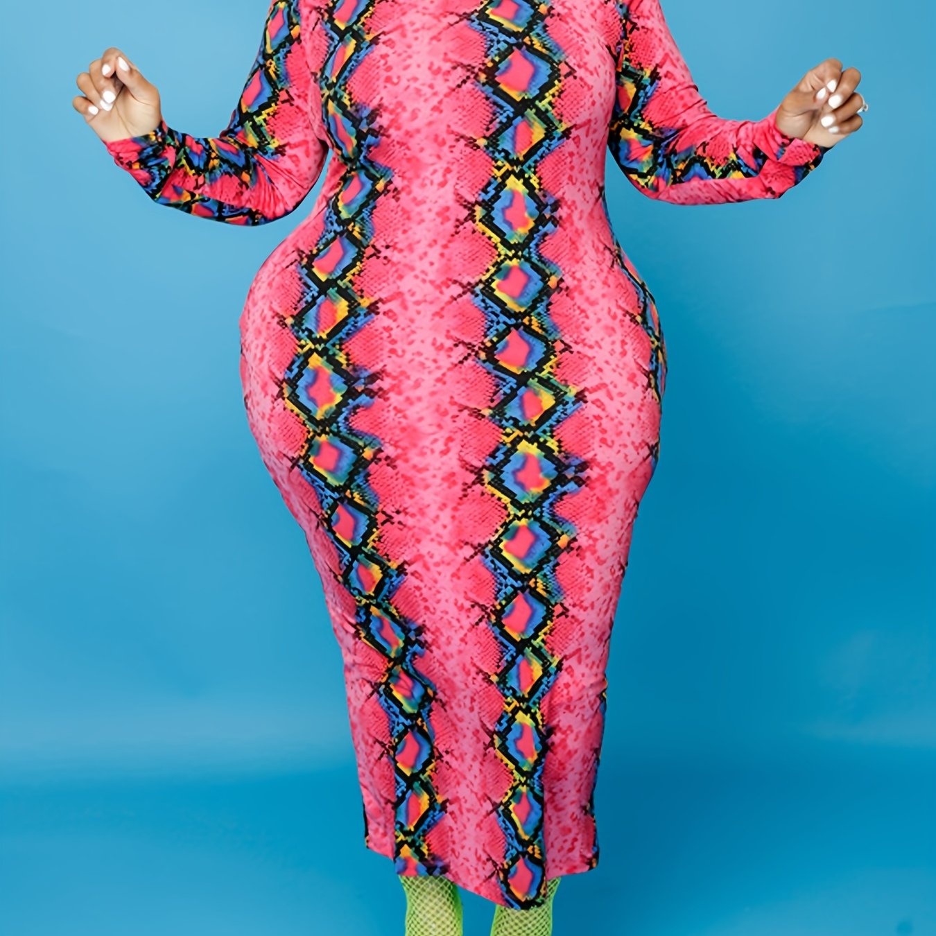  Women's Snake Print Bodycon Midi Dress