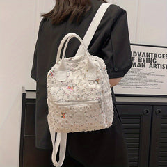 Butterfly Sequins Backpack Women Top Handle Canvas Schoolbag Y2K Daypack