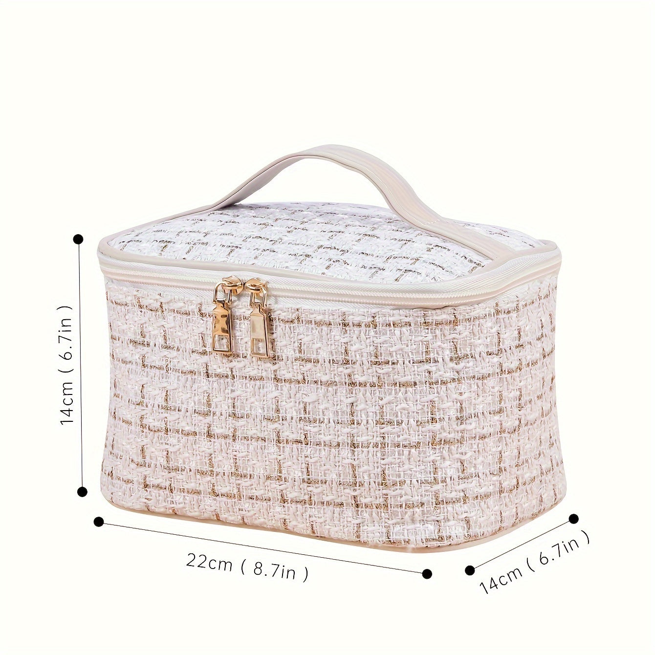 Tweed Makeup Zipper Bag Portable Travel Toiletry Wash Bag