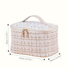 Tweed Makeup Zipper Bag Portable Travel Toiletry Wash Bag