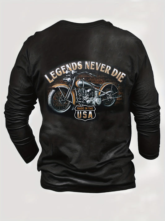 LEGENDS NEVER DIE Motorcycle Print Men's Graphic Round Neck Sweatshirt