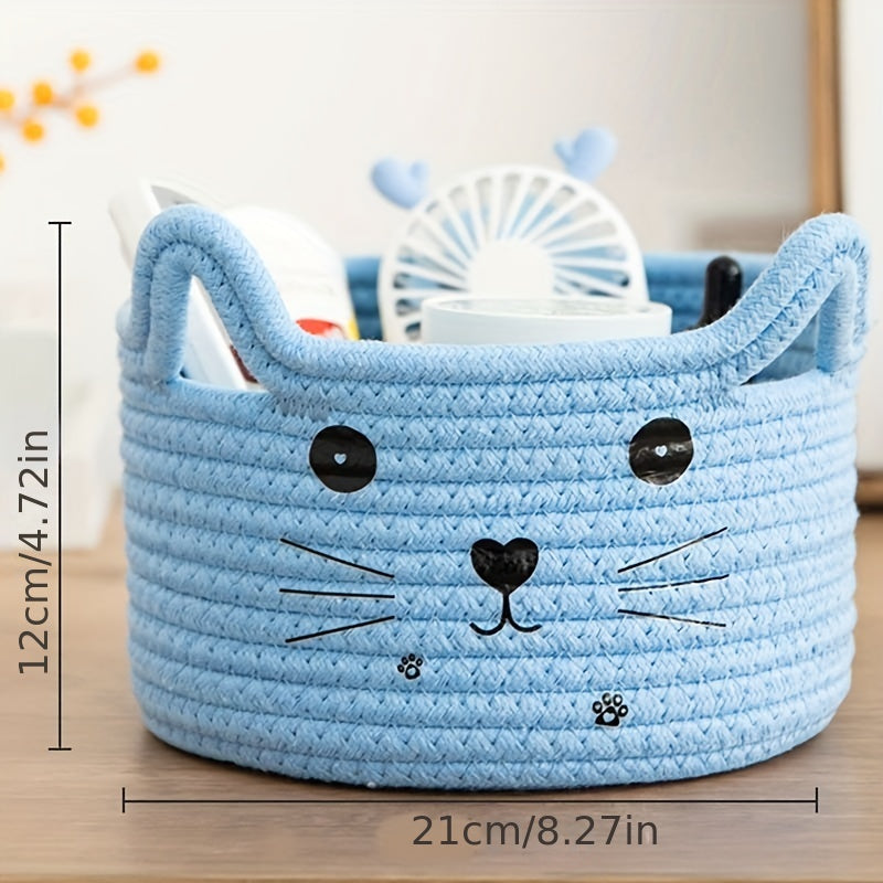 Cat Rattan Woven Cotton Fabric Storage Basket Desktop Debris Sorting Box