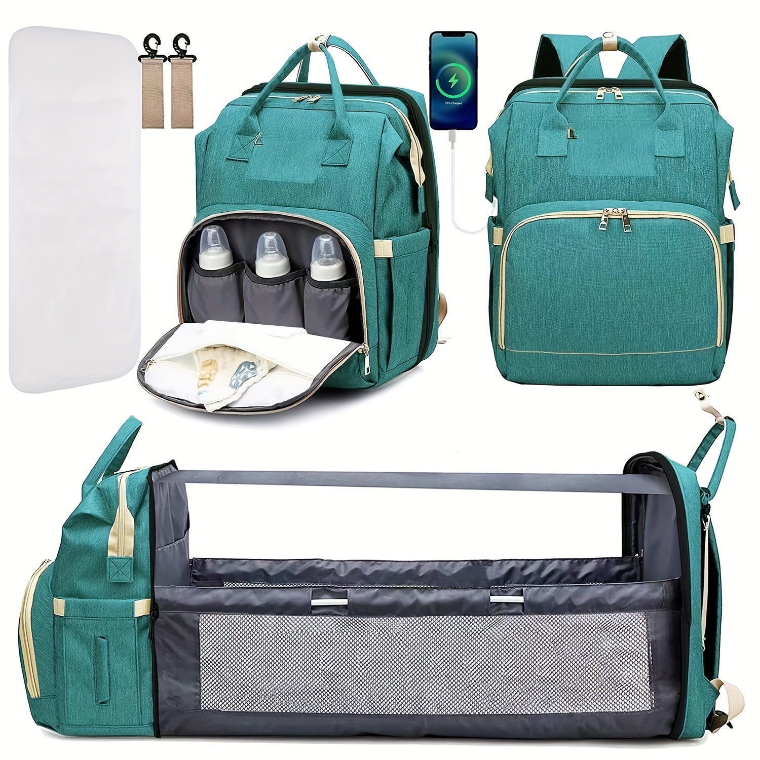 Functional Diaper Bag with Changing Pad Backpack Tote