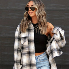 Plaid Button Down Jacket Lapel Long Sleeve