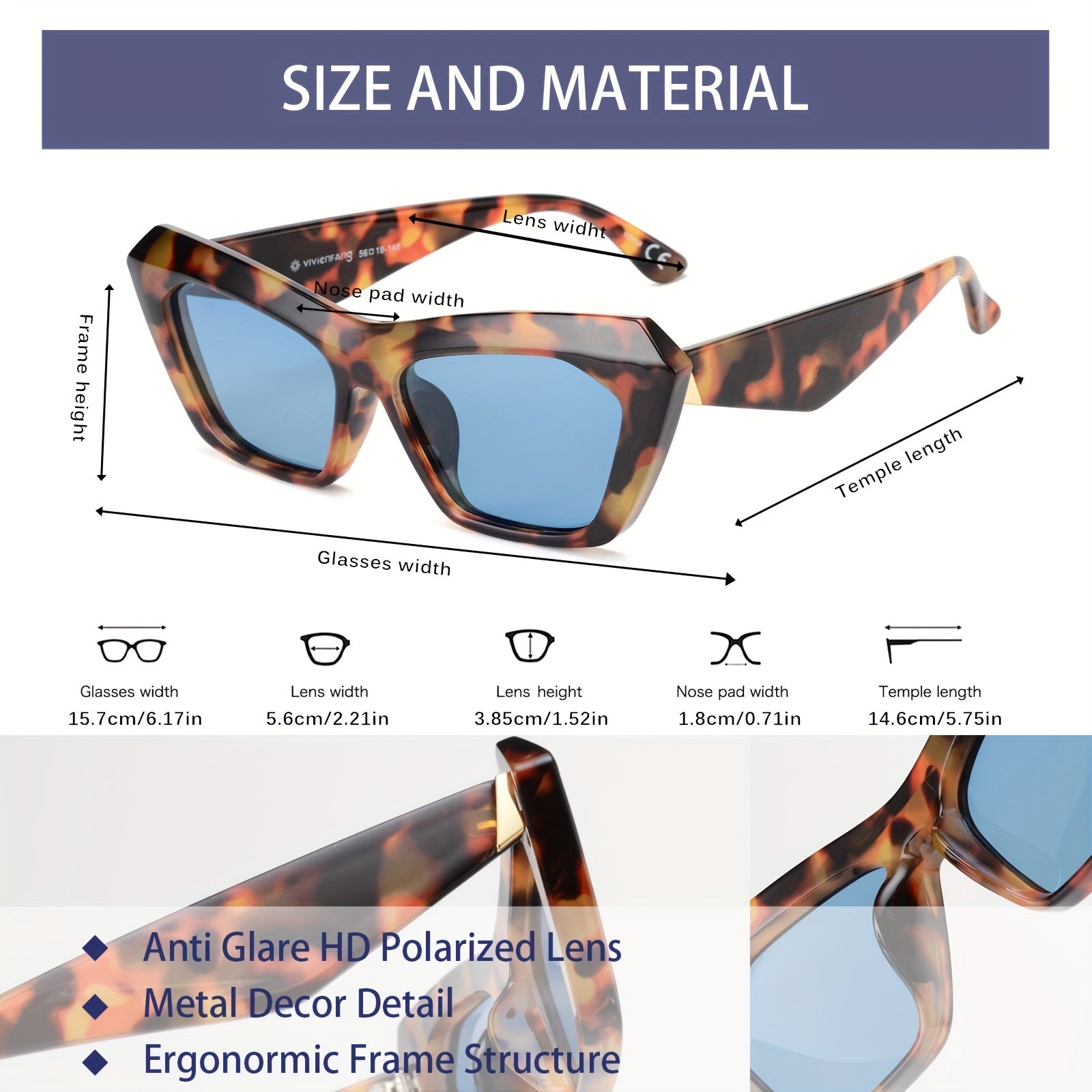 VIVIENFANG Retro Polarized Cat Eye Sunglasses UV Protection 70s Shades