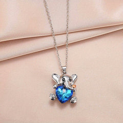Elephant Crystal Heart Necklace Sweet Animal Pendant