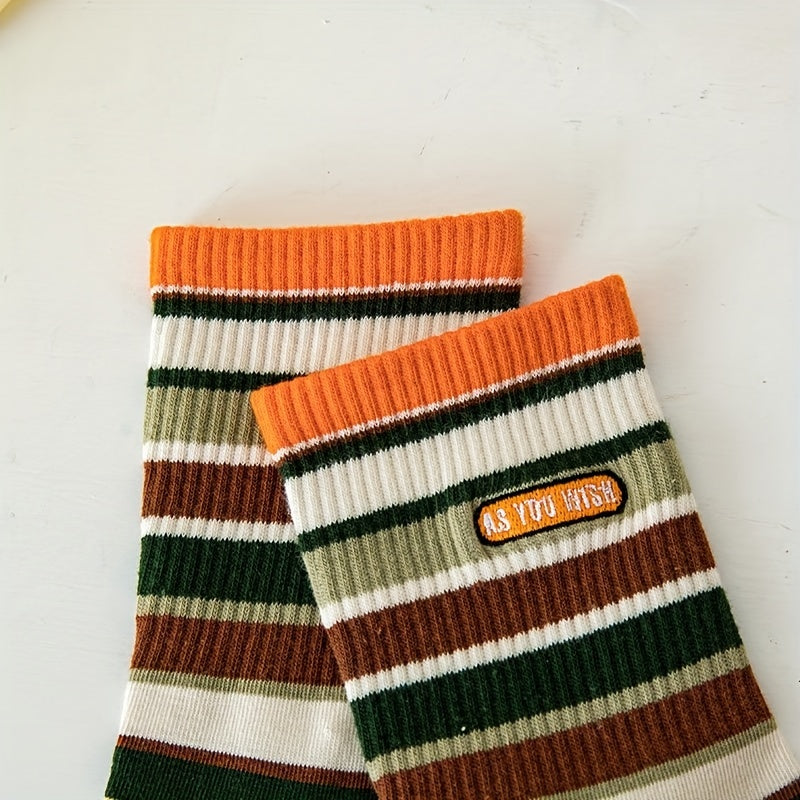 3 Pairs Colorblock Striped Socks Comfy & Funny Mid Tube Socks