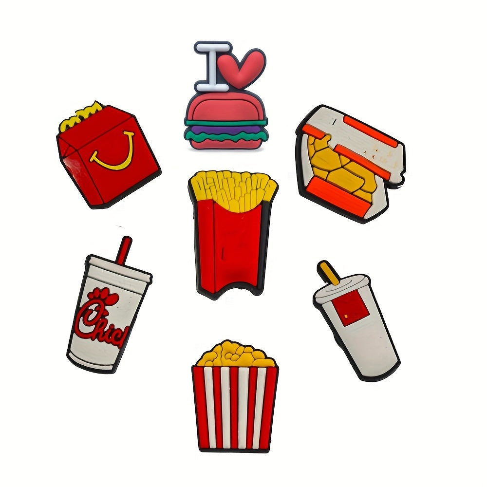 8pcs Fast Food Shoe Charms For Clogs Slides Sandals PVC Shoe Decorations