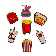 8pcs Fast Food Shoe Charms For Clogs Slides Sandals PVC Shoe Decorations