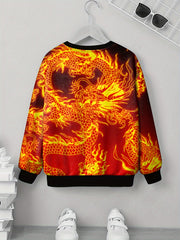 Golden Dragon Print Boys Sweatshirt Long Sleeve Pullover Top