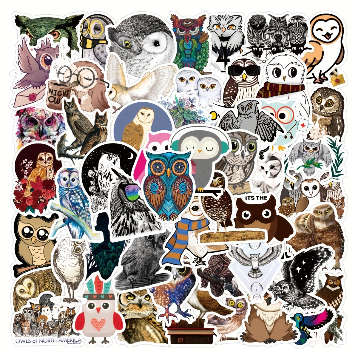 50pcs Owl Stickers Waterproof Material for Mobile Phone Luggage Notebook