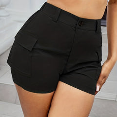 High Waist Cargo Shorts with Pockets for Women