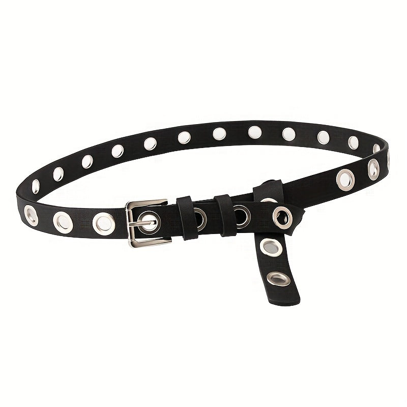 Big Eyelet PU Leather Belt Square Pin Buckle Waistband Punk Y2K Jeans Pants Belt