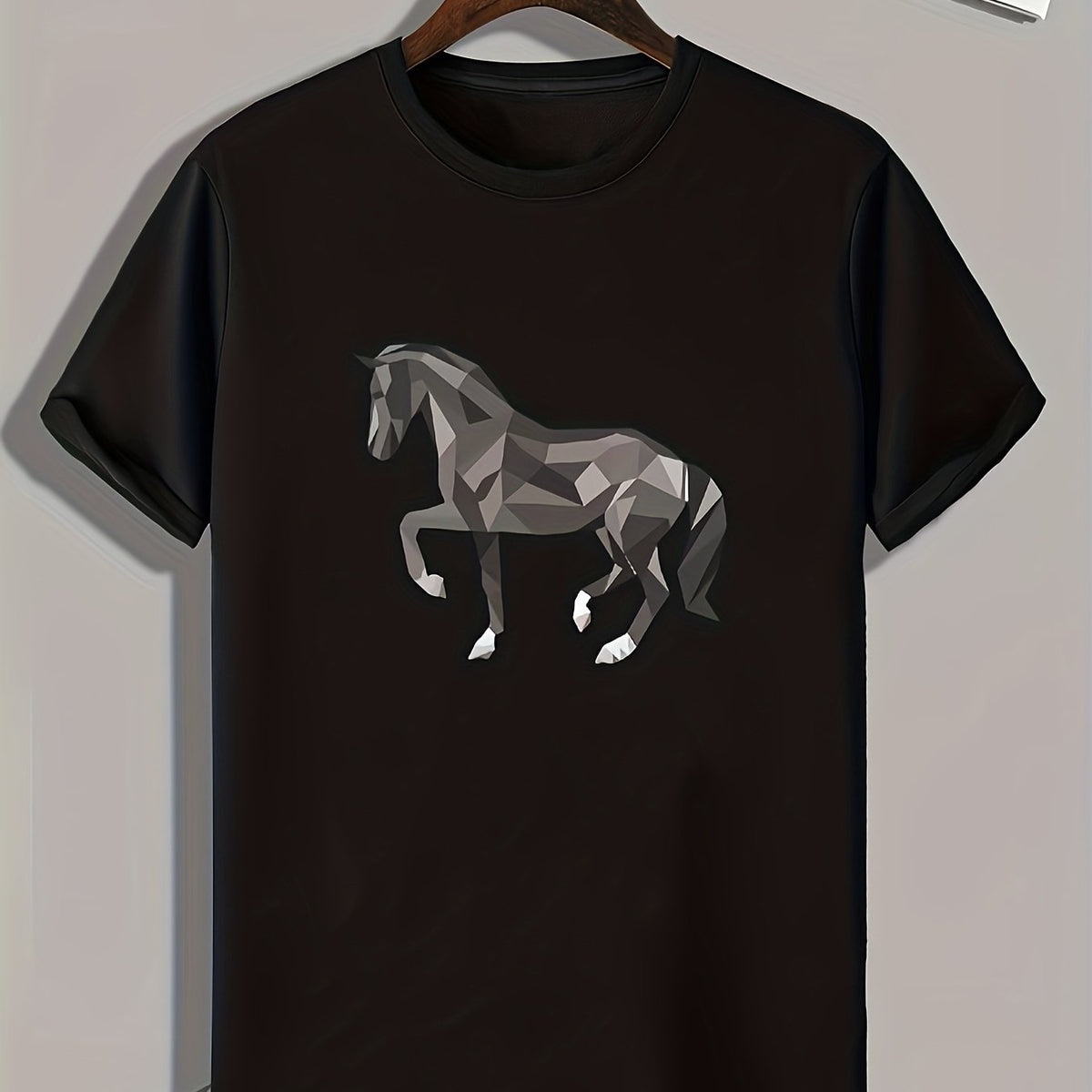 Abstract Horse Print Men's Comfy T shirt Active Slightly Stretch
