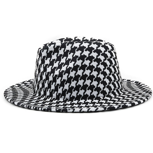 Men's Wide Brim Houndstooth Fedora Sun Hat for Outdoors