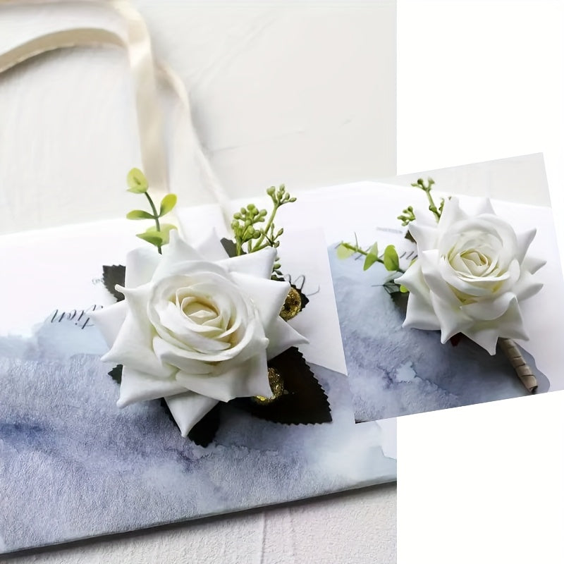 Red Rose & Greenery Bracelet Flower Polyester Romantic Wedding Accessory