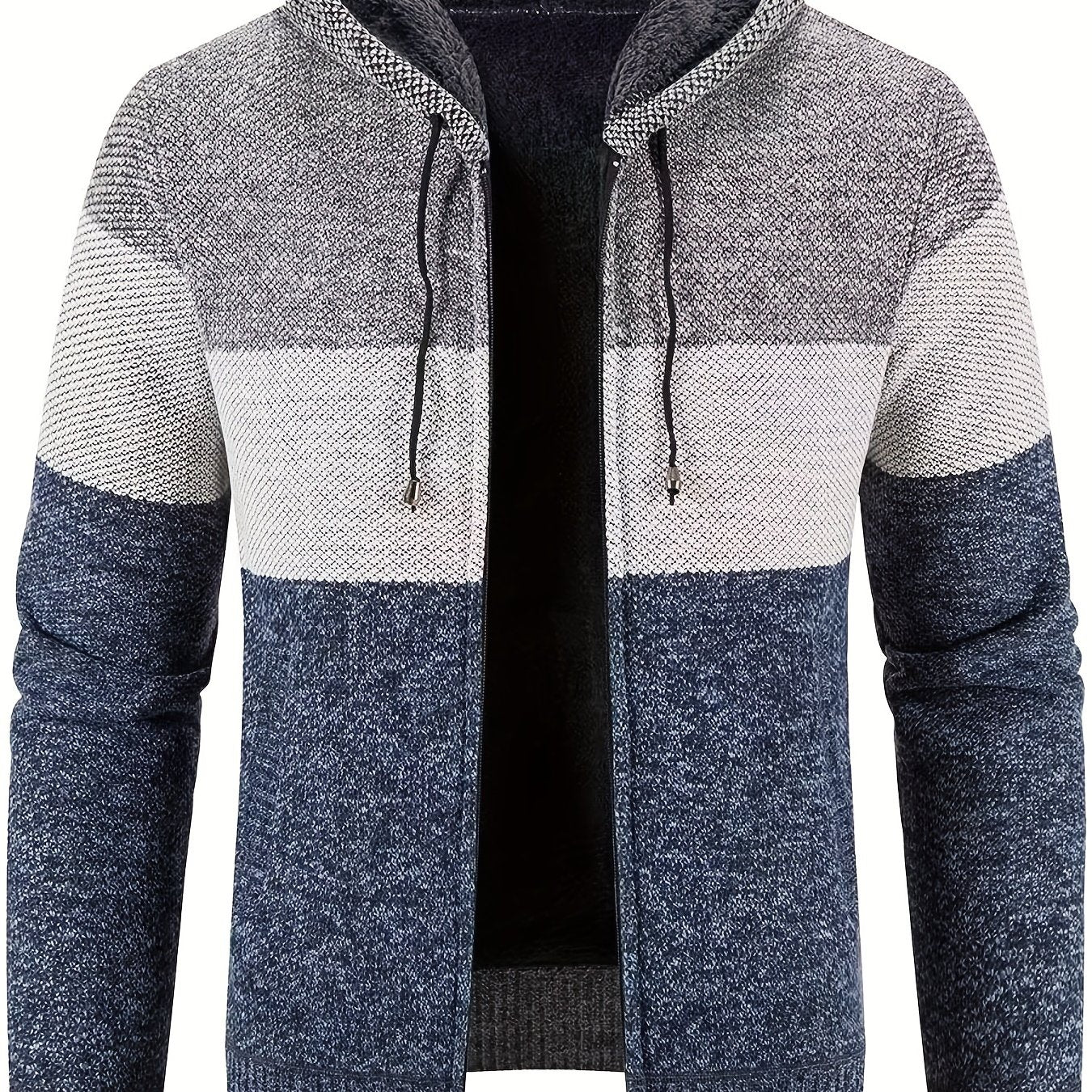 Men's Sherpa Lined Hooded Jacket Thickened Warm Casual Knitted Cardigan