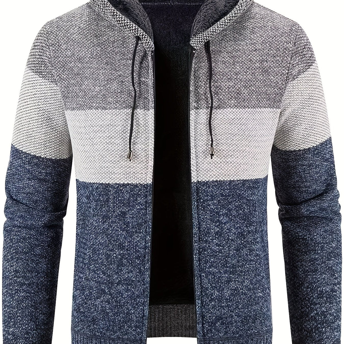 Men's Sherpa Lined Hooded Jacket Thickened Warm Casual Knitted Cardigan