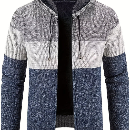 Men's Sherpa Lined Hooded Jacket Thickened Warm Casual Knitted Cardigan