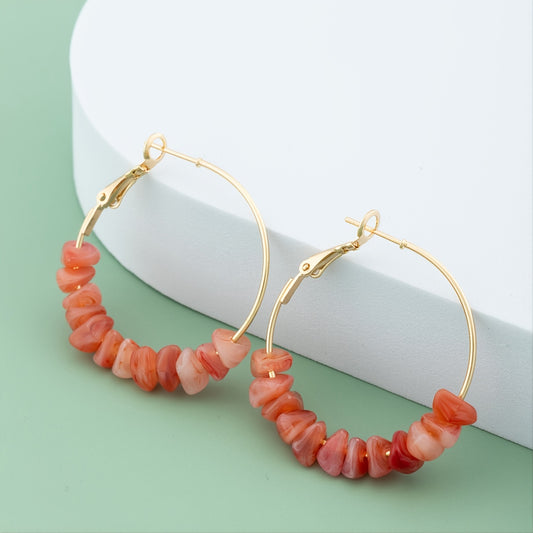 Red Coral Acrylic Round Earrings 14K Plated