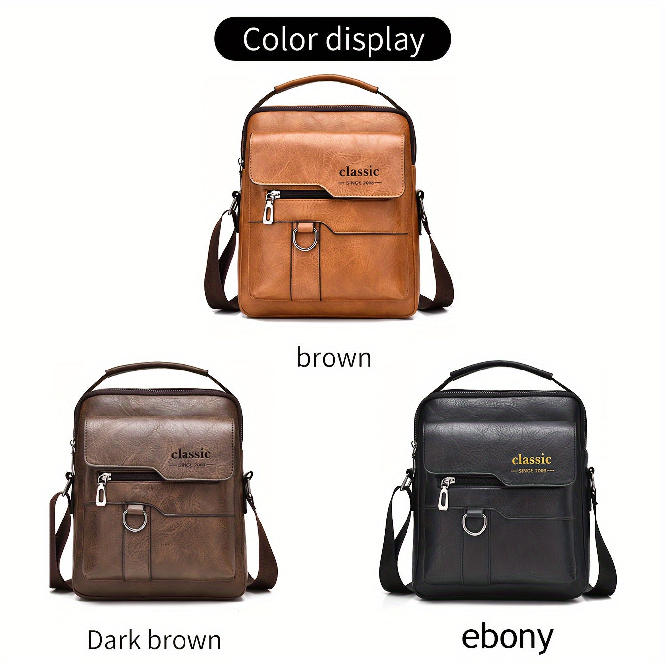 Retro PU Leather Mens Shoulder Bag Spacious Briefcase