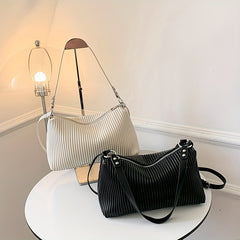Solid Ruched Crossbody Bag Underarm Bag Zipper