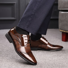 Crocodile Print Leather Pointed Toe Dress Shoes