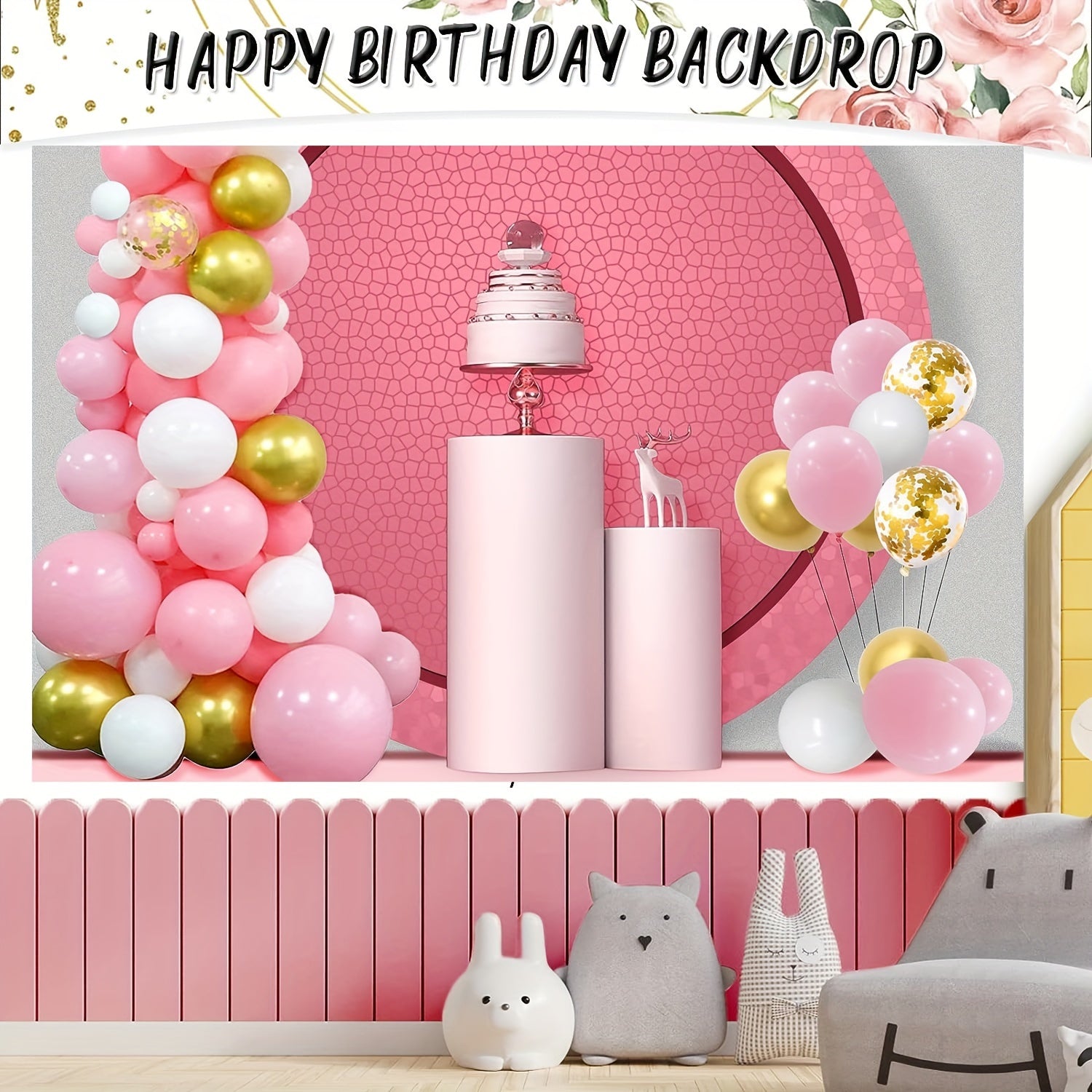 158pcs Pink Flower Birthday Party Supplies with Arch Garland Kit