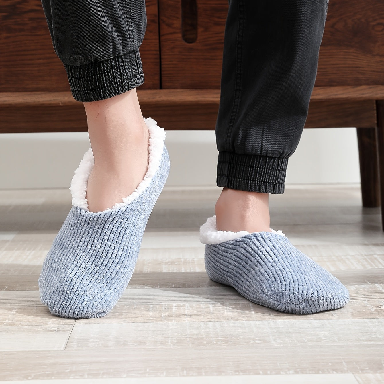 Men's Striped Fleece Slipper Socks