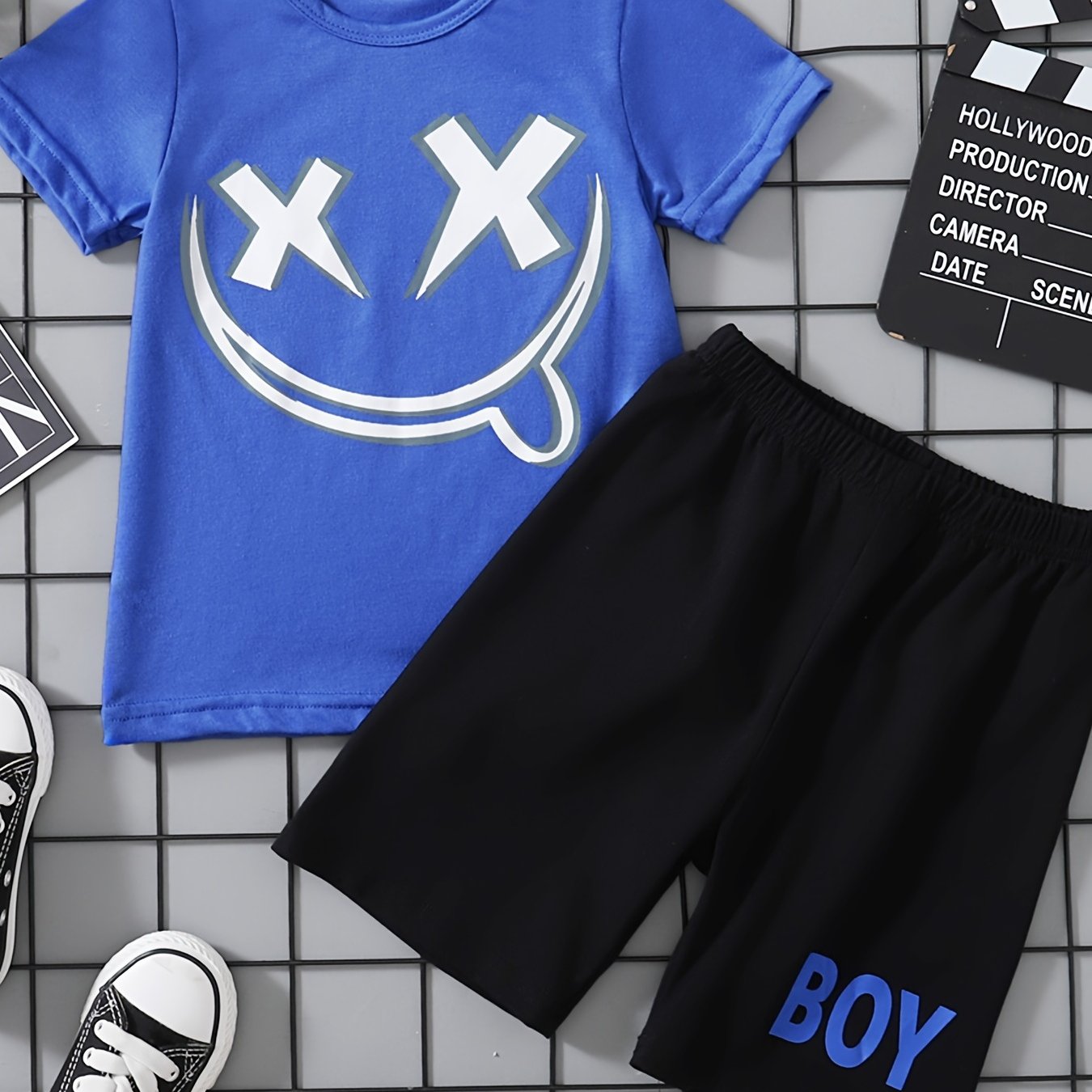 Boys Smile Print Tee Matching Shorts Summer