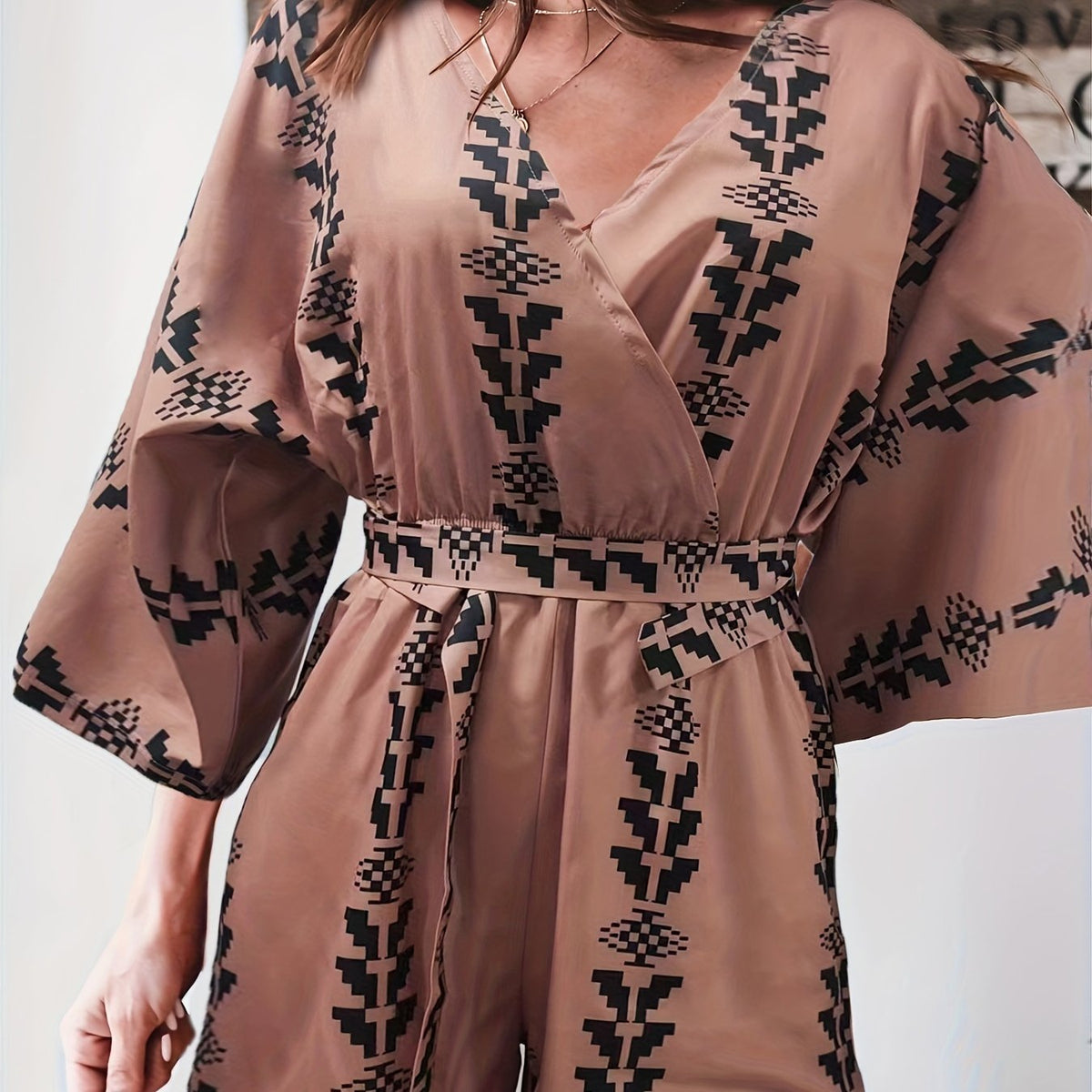 Boho Surplice Neck Romper Wide Leg