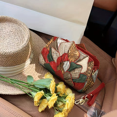 Leather Small Satchel with Lotus Leaf Crossbody