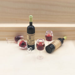 6pcs Wine Glasses Set for Dollhouse Realistic Red Wine Bottle Models Accessories