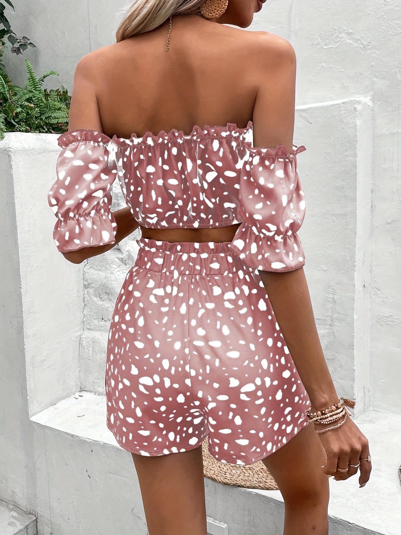 Leopard Print Two piece Set Crop Tube Top & High Waist Shorts